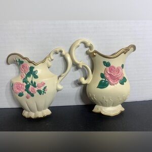 vintage Homco Home Interior pink rose pitcher wall pockets